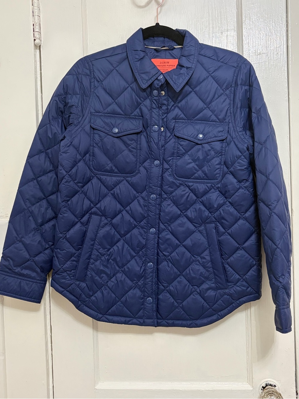 J. Crew Quilted light Puffer Shirt Jacket in Navy